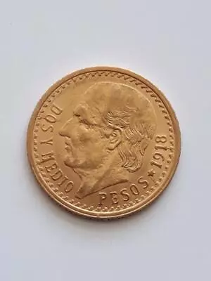 1918 2.5 Pesos Gold Hidalgo Mexico AU First Year • $199.89