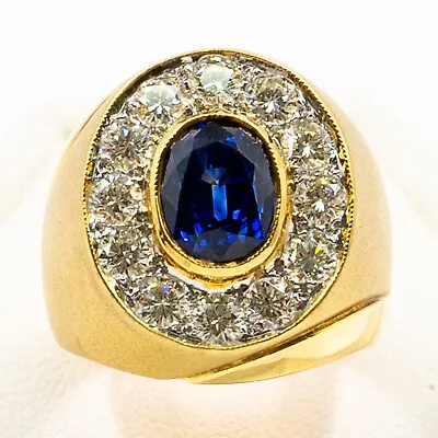 4.58Ct D/VVS2 Diamond &Oval Cut Blue Sapphire 18kYellow Gold Men's Ring Size8.25 • $8996