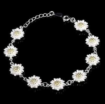 £3.99 • Buy 925 Sterling Silver Plated Daisy Flower Chain Bracelet