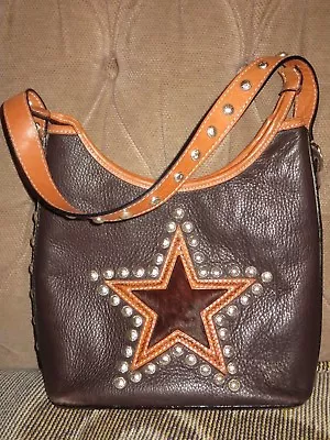 Montana Silversmiths Western Hair Trimmed Star Silver Studs Brown Tote Bag Purse • $39.99