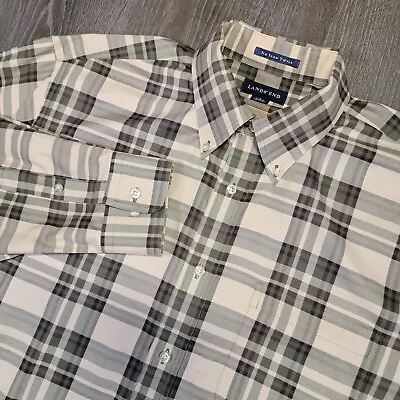 Lands End Mens Shirt No Iron Twill Long Sleeve Large 16-16.5 Brown Plaid Cotton • $14.20