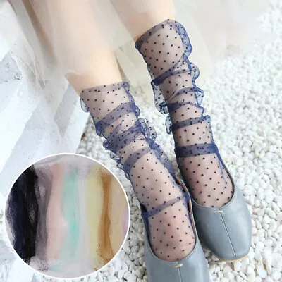 Transparent Ladies Mesh Ankle Socks Dot Lace Socks Female Meias Tulle Socks 、 • $3.95