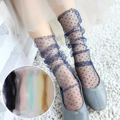 Transparent Ladies Mesh Ankle Socks Dot Lace Socks Female Meias Tulle Socks US • $1.69