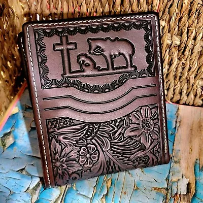 Montana West Praying Cowboy Wallet Genuine Leather  Handtooled Floral Design  • $39
