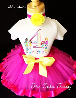 $22.99 • Buy Baby Toddler Princess Yellow 4th Birthday Shirt TUTU Headband Girl Outfit Set
