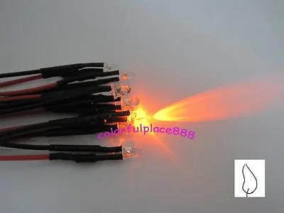 20pcs 3mm Orange Flicker 9V 12V Pre-Wired Water Clear LED Leds Candle Light 20CM • $6.99