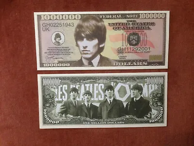 Two George Harrison One Million Dollars Doublesided Novelty Banknotes. • £1.95