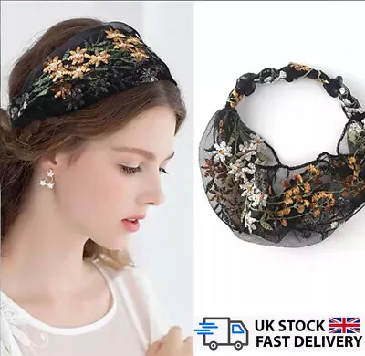 Lace Headband Hairband Wide Elastic Turban Summer Floral Boho Retro • £3.51