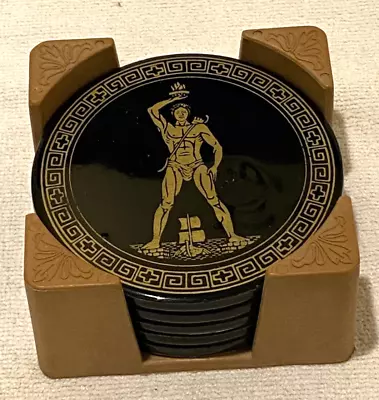 Vintage  GREEK MYTHOLOGY Ceramic COASTER Set Of 5 In HOLDER • $14.50