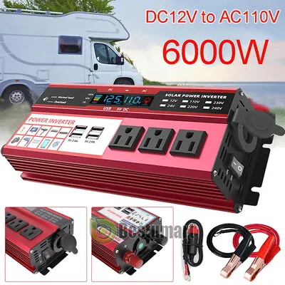 Car Power Inverter Generator 6000W DC 12V To AC 220V Pure Sine Wave Converter • $72.83