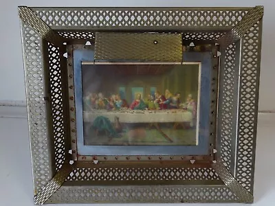 VTG RELIGIOUS LIGHT UP Last Supper  METAL FRAME WALL HANG PICTURE • $35.99