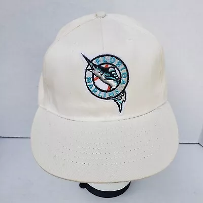 Vintage MLB Annco Florida Marlins Creme Beige Off-White Snapback Cap Made In USA • $31.63