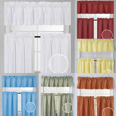 $10 • Buy 3pc Kitchen Tier Valance Set Short Panel Lined Backing Window Curtain Blackout