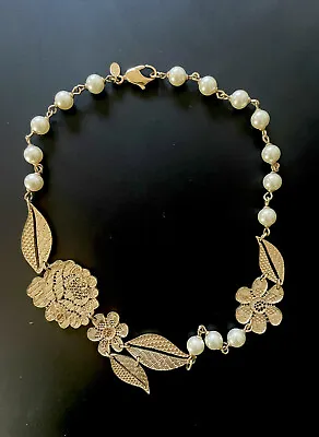 Chanel Gold Necklace. Lace Flower Pearl Detail Necklace. Authentic And Rare • £1560