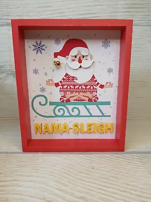 New!  Nama-Sleigh  Yoga Santa Christmas Wood Box Frame SIGN Wall Decor Snowflake • $4.99