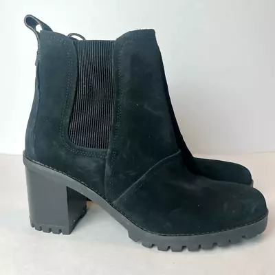 UGG Hazel Waterproof Suede Nubuck Booties W/Heel Black Sz 9.5 • $70