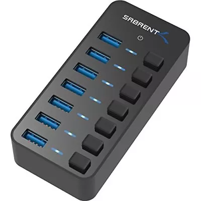 Sabrent 36W 7-Port USB 3.0 Hub With Individual Power Switches And LEDs (HB-BUP7) • $34.98