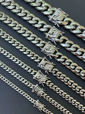 $47.83 • Buy Real Solid Stainless Steel Miami Cuban Link Chain Necklace Or Bracelet Box Clasp