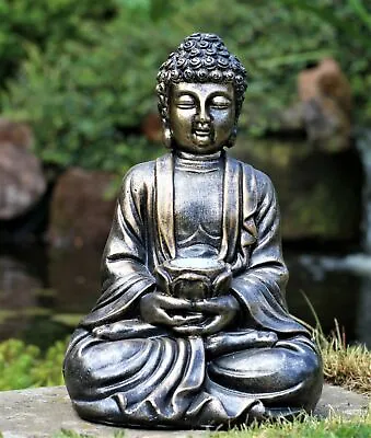 Garden Ornament Solar Buddha Brass Effect Outdoor Indoor Statue • £17.95