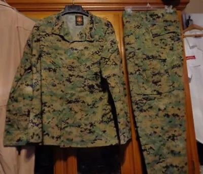 USMC MARPAT Uniform WOODLAND Combat Shirt & Pants In Size MEDIUM REGULAR USED MR • $79.75