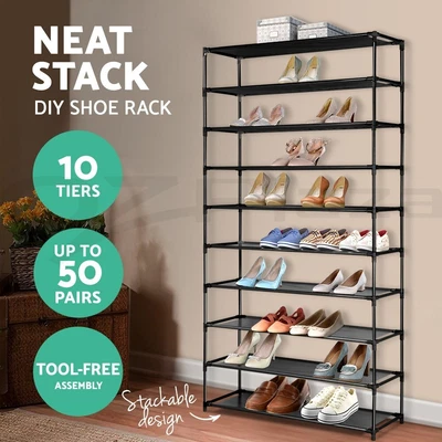 $29.45 • Buy Artiss Shoe Rack 10 Tier Shelves Shoes Cabinet Storage 50 Pairs Steel Stand