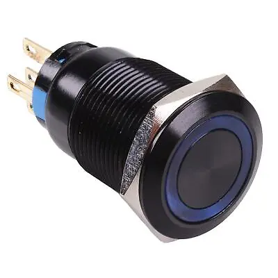 £3.99 • Buy Blue LED On-On 19mm Black Vandal Resistant Push Switch