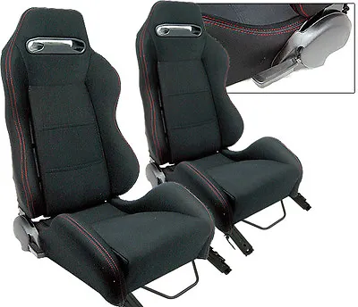 2 Black Cloth + Red Stitching Racing Seats Fit For Ford Mustang • $286.43