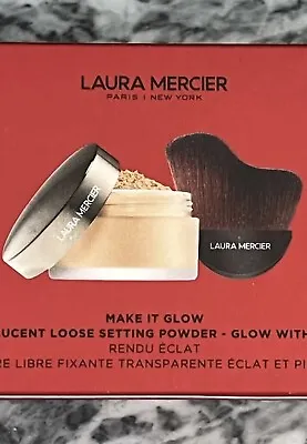 LAURA MERCIER 2 Pc  Translucent•Make It Glow•Setting Powder Medium-Deep + Brush • $25.95