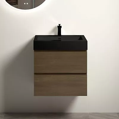 24 Dark Oak Bathroom Vanity W/Black SinkWall Mounted Bathroom Vanity For Modern • $482.49
