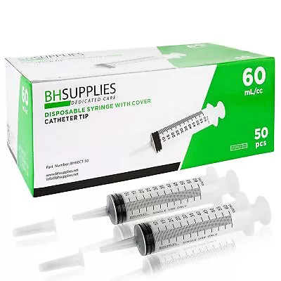 60ml Syringe Catheter Tip Sterile With Covers - 50 Syringes By BH SUPPLIES - ... • $31.65