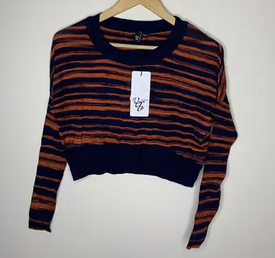 VERO MODA Womens Sweater Size XS Cropped Orange Blue Striped Lightweight NEW • $16.95