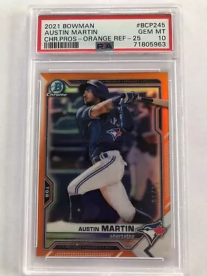 2021 Bowman Chrome Prospects Austin Martin Orange Refractor #'d 1/25 • $50