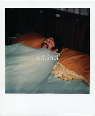 1980s Photo 3.5x4.25 Man With Mustache Bedroom Bed Blanket E28 #17 • $3.50