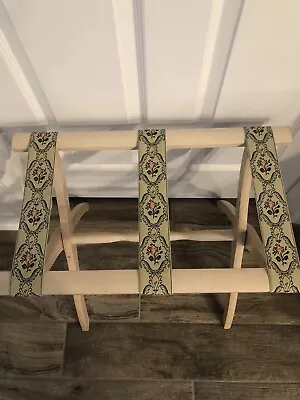 Vintage Scheibe Wood Luggage Suitcase Folding Rack Stand Floral Straps • $65