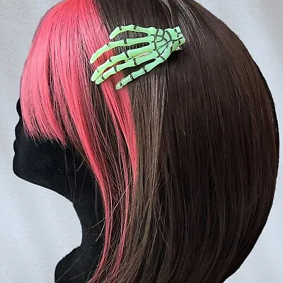 Skeleton Hand Hair Clips Green Glowing Bones | Halloween Accessories • $9.99