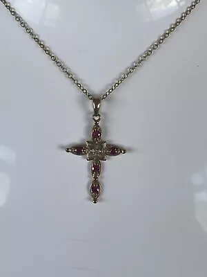 9ct Yellow Gold Ruby And Diamond Cross Pendant  • £49.99