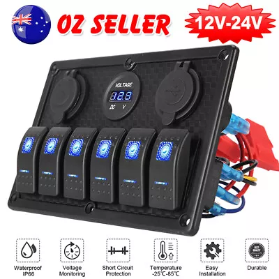 Waterproof 6 Gang 12V Switch Panel LED Rocker Car RV Boat Marine Circuit Breaker • $48.45