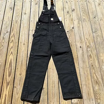 Carhartt Mens Loose Fit Washed Duck Insulated Bib Overalls Small Black • $58.49