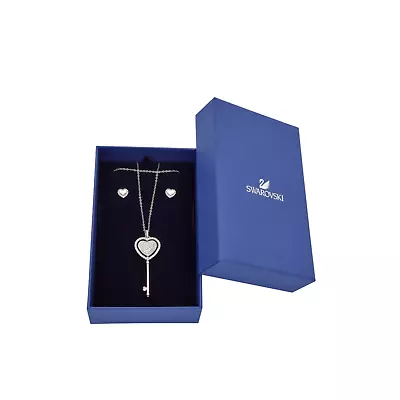 Swarovski Engaged Heart Necklace And Earrings Set Silver Tone Rhodium Plated • $88.20