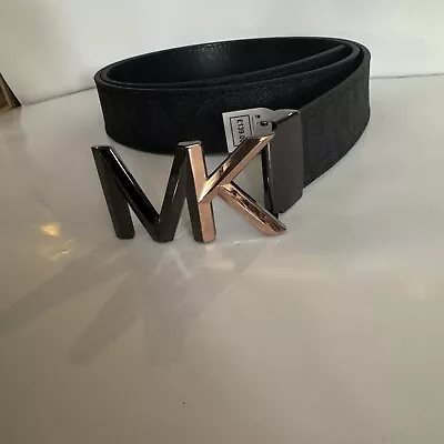 New MICHAEL KORS Twist Reversible Mk Logo BROWN Belt/ Gold Buckle Size Large • $50