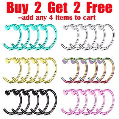 5-50PCS Surgical Steel Nose Ring Hoop 20G Body Piercing Lip Rings Studs Earrings • $7.59