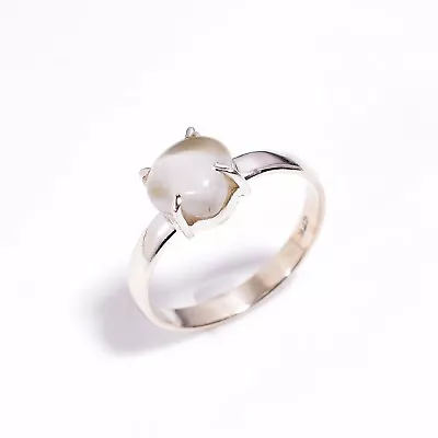 Natural Cats Eye Gemstone Statement White Ring Size  925 Silver • $17.09