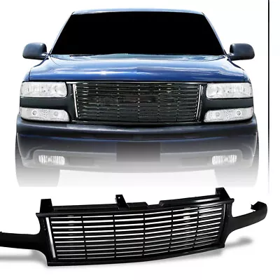 Front Bumper Grill For 1999-2002 Silverado / 2000-06 Tahoe Suburban Glossy Black • $66.80