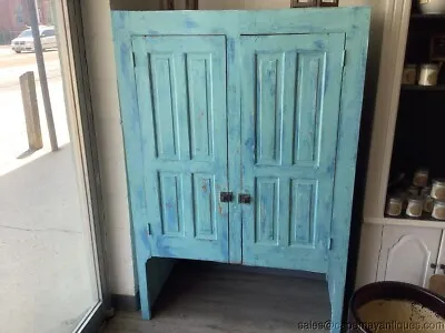 Antique Hutch Top Cabinet Pantry Painted Blue Shades Distressed Cupboard Cabinet • $1895
