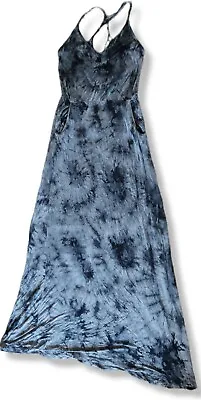 Volcom Small Tie Dye Maxi Dress Blue Gray Pockets Adjustable Straps • $15
