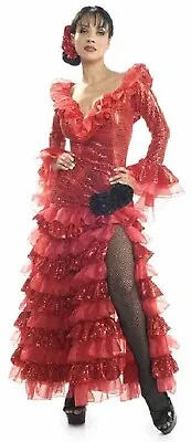 Red Senorita Spanish Lady Salsa Dancer Fancy Dress Up Halloween Adult Costume • $121.83
