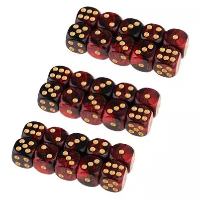 Set Of 30 6 Sided 16mm Resin Game Dice Set Red & Black With Golden Pips • $20.35