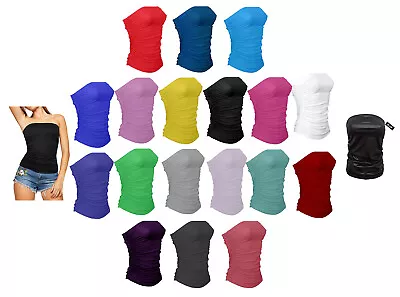 Womens Sleeveless Boob Tube Bandeau Strapless Ruched Vest Top Plus Size T Shirt • £7.99