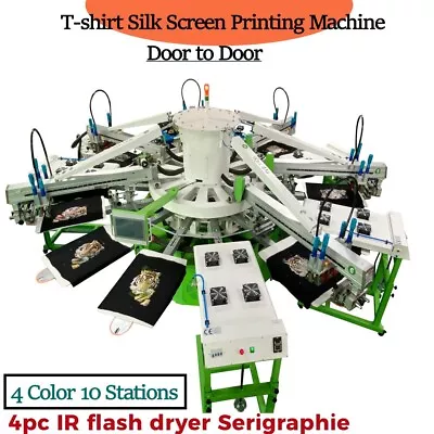 Automatic 4 Color 10 Station T-shirt Silk Screen Printing Machine W/ Flash Dryer • $34175.69