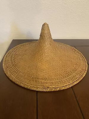 Conical Hat Asian Coolie Straw Bamboo Rice Field Farm Gardening Decor • $49.99